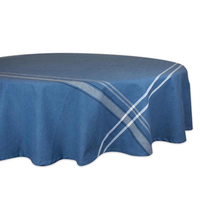 DII French Stripe Dining Table Collection Farmhouse Style Tablecloth, 70 Inches Round, Blue Chambray - Image 1